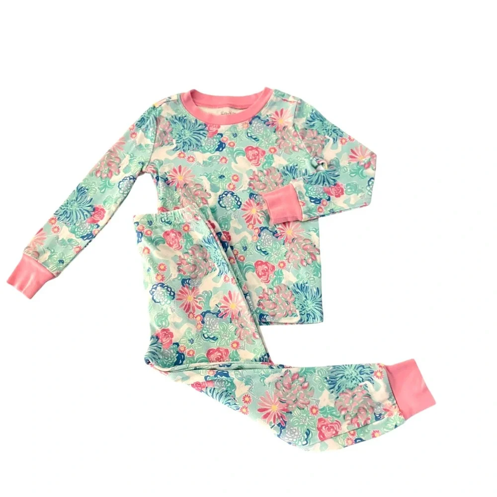Pottery Barn Kids Lilly Pulitzer Unicorns in Bloom Pajama Set Size 4 Organic